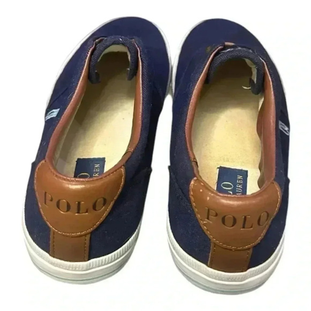 Polo Ralph Lauren Men’s Vito Slip-On Sneakers Size 8D Navy & Brown Canvas - Picture 3 of 6